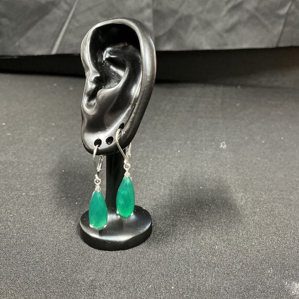 925 STERLING SILVER‎ Green Stone Pierced Dangle Earrings NEW